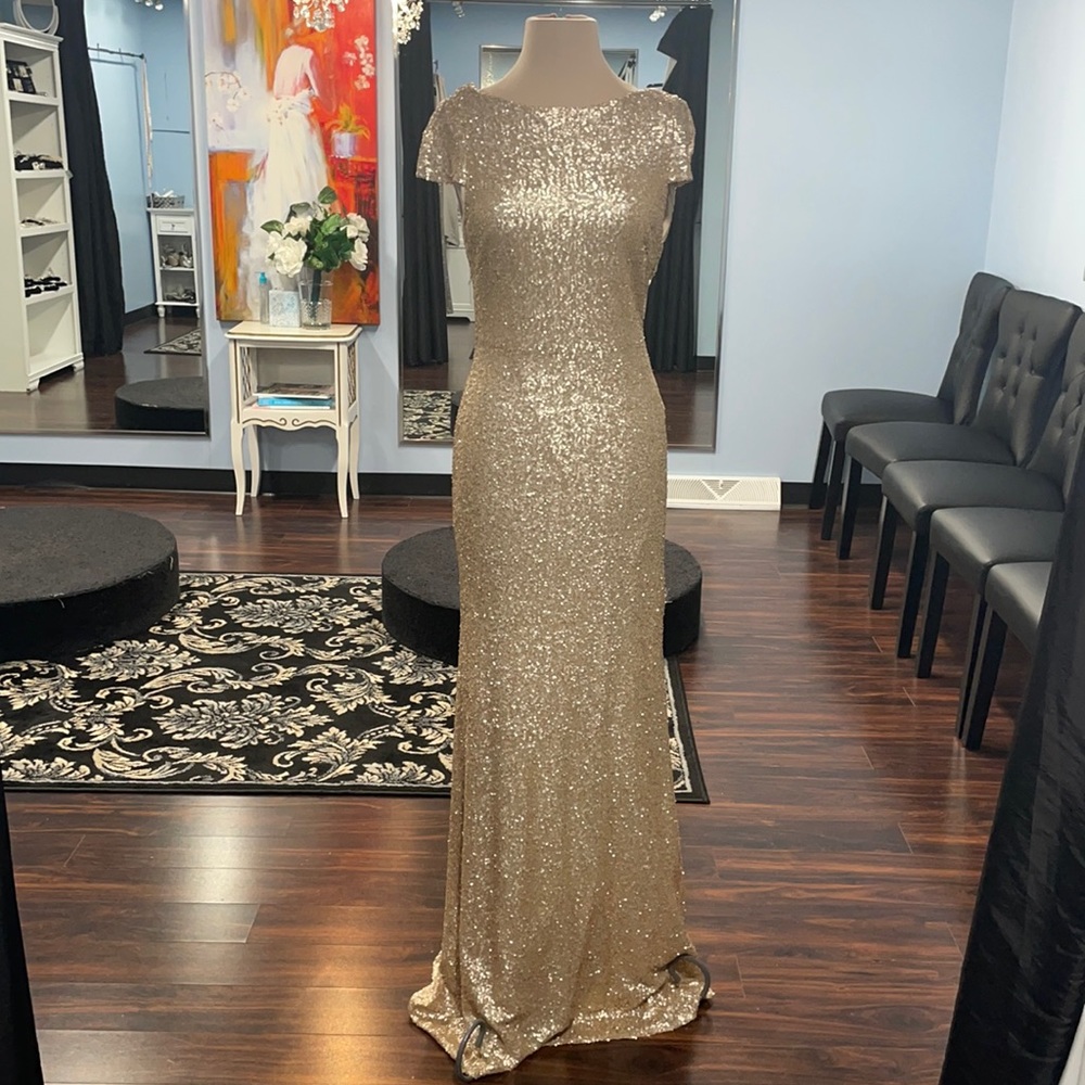 Sorella vita gold sequin bridesmaid dress